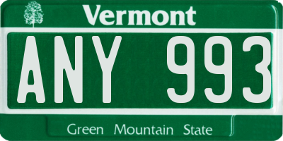 VT license plate ANY993