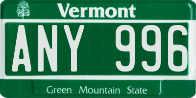 VT license plate ANY996