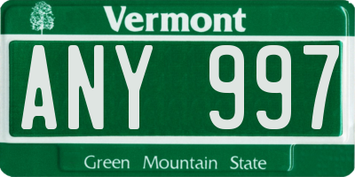 VT license plate ANY997