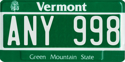 VT license plate ANY998