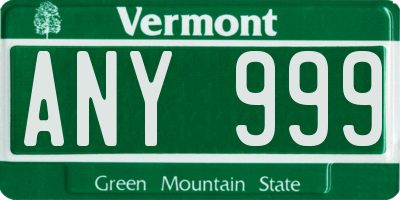 VT license plate ANY999