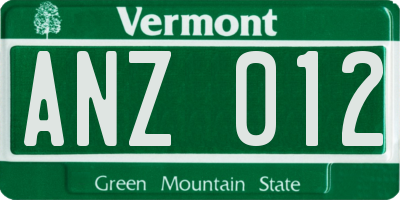 VT license plate ANZ012