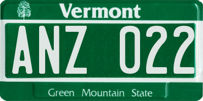 VT license plate ANZ022