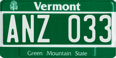 VT license plate ANZ033
