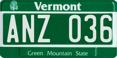 VT license plate ANZ036