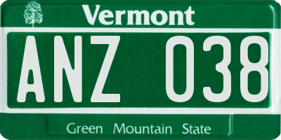 VT license plate ANZ038