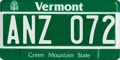 VT license plate ANZ072