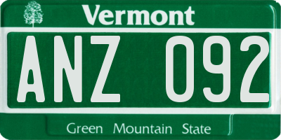 VT license plate ANZ092
