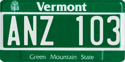 VT license plate ANZ103