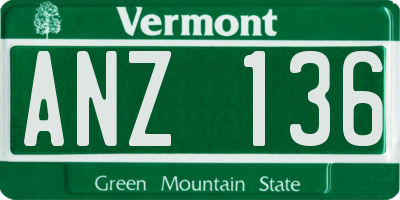 VT license plate ANZ136