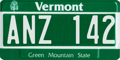 VT license plate ANZ142