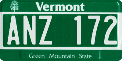 VT license plate ANZ172