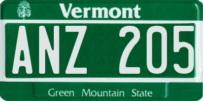 VT license plate ANZ205