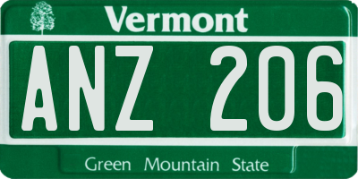 VT license plate ANZ206