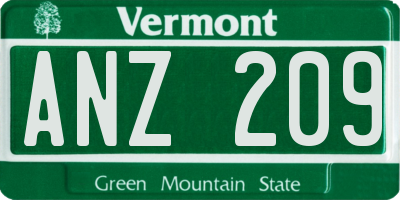VT license plate ANZ209