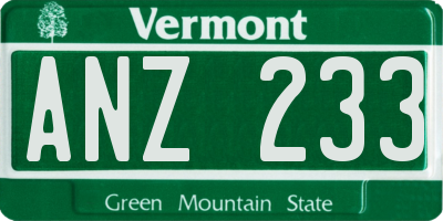 VT license plate ANZ233