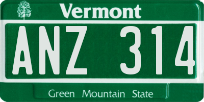VT license plate ANZ314