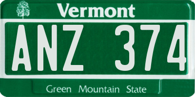 VT license plate ANZ374