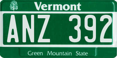 VT license plate ANZ392