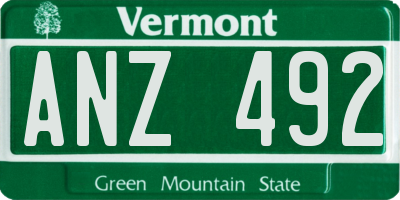 VT license plate ANZ492