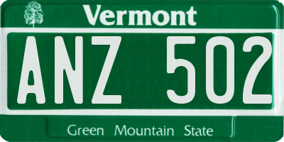 VT license plate ANZ502