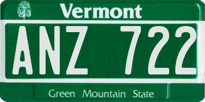 VT license plate ANZ722