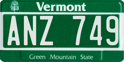 VT license plate ANZ749