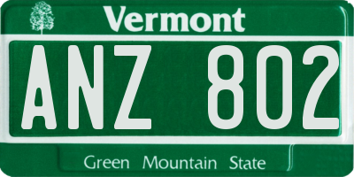 VT license plate ANZ802