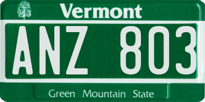 VT license plate ANZ803
