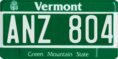VT license plate ANZ804