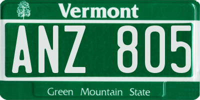VT license plate ANZ805