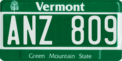 VT license plate ANZ809