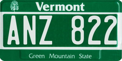 VT license plate ANZ822