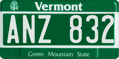 VT license plate ANZ832