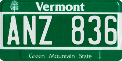 VT license plate ANZ836