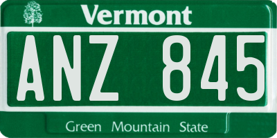 VT license plate ANZ845
