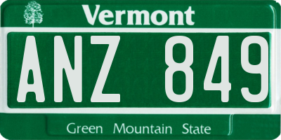 VT license plate ANZ849