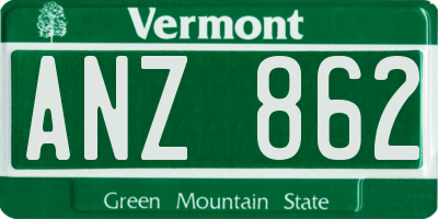 VT license plate ANZ862
