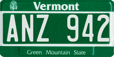 VT license plate ANZ942