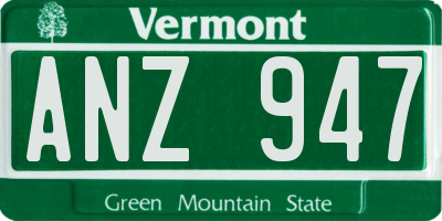 VT license plate ANZ947
