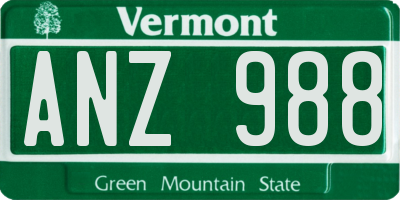 VT license plate ANZ988