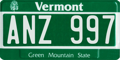 VT license plate ANZ997