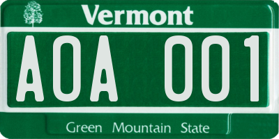 VT license plate AOA001