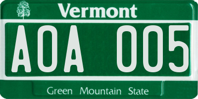 VT license plate AOA005