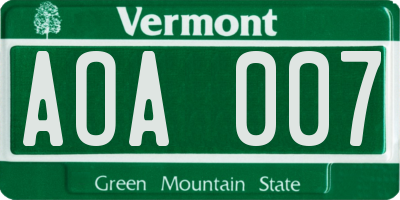 VT license plate AOA007