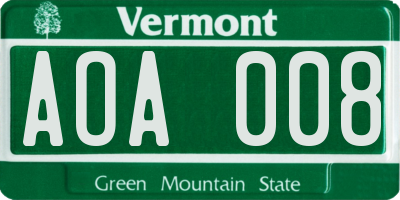 VT license plate AOA008