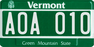VT license plate AOA010