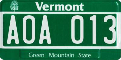 VT license plate AOA013