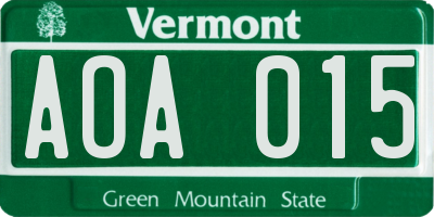 VT license plate AOA015