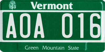 VT license plate AOA016